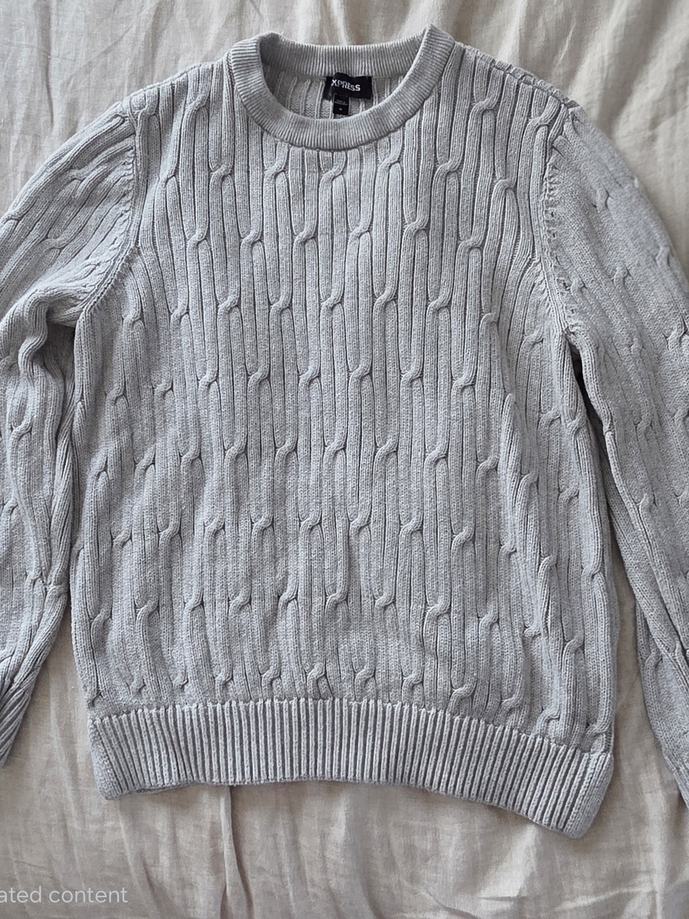 Express Light Gray Cable Knit Crew Sweater